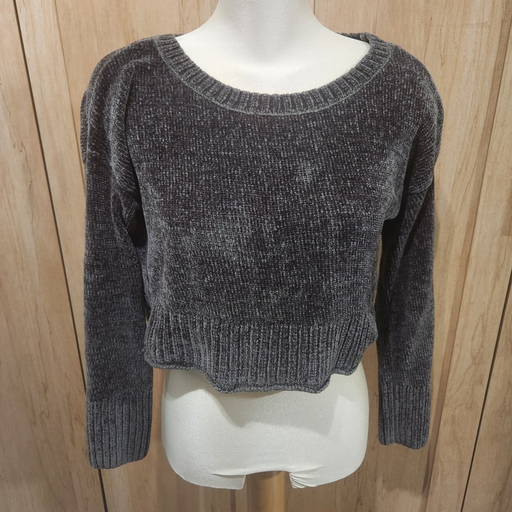 Chenille look velvet Cropped Sweater Dark Green Long Sleeve Cozy M faerie